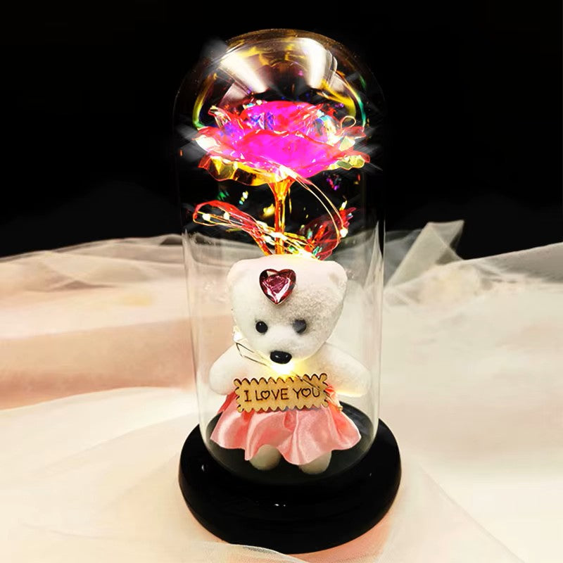 CÚPULA DE CRISTAL OSITO Y ROSA